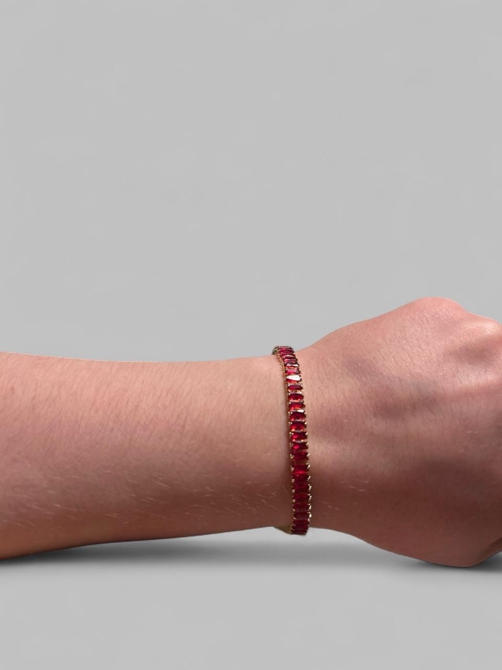 18K Gold-Filled Ruby Red Baguette CZ Bracelet Tarnish Resistant